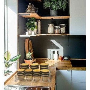 Jars of Bamboo and Ceramics for Canning with Metal Bracket. 7 Pieces with a Lid 38x19x9 cm