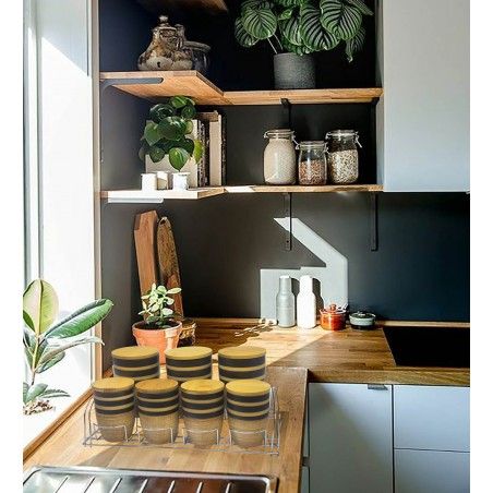 Vasi di Bambù e Ceramiche per l'Inscatolamento con supporto in Metallo. 7 Pezzi con un Coperchio 38x19x9 cm