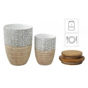 Jars of Bamboo and Ceramics for Canning with Metal Bracket. 7 Pieces with a Lid 38x19x9 cm
