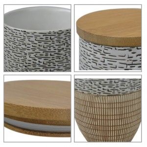 Tarros Cocina Almacenaje de Cerámica, Tapa Madera Bambú, Set 7.