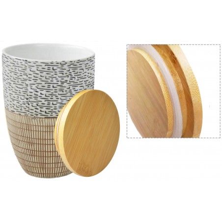Jars of Bamboo and Ceramics for Canning with Metal Bracket. 7 Pieces with a Lid 38x19x9 cm