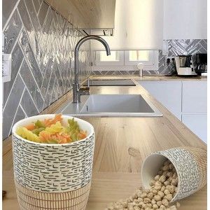 Tarros Cocina Almacenaje de Cerámica, Tapa Madera Bambú, Set 7.