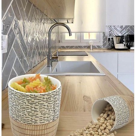 Jars of Bamboo and Ceramics for Canning with Metal Bracket. 7 Pieces with a Lid 38x19x9 cm