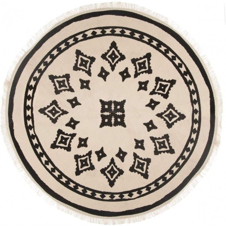 Alfombra Redonda con borlas para Salón, Dormitorio. Diseño Étnico ø90 cm