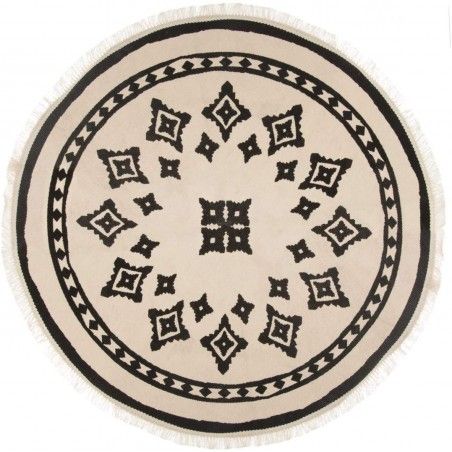 Alfombra Redonda con borlas para Salón, Dormitorio. Diseño Étnico ø90 cm