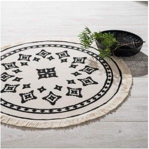 Alfombra Redonda con borlas para Salón, Dormitorio. Diseño Étnico ø90 cm