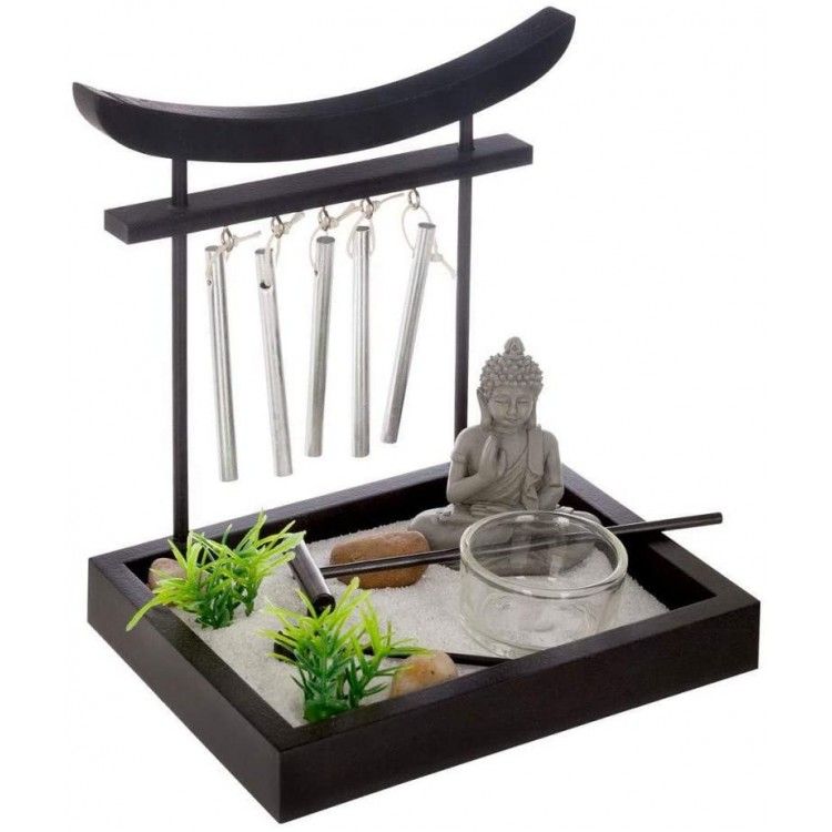 Jardín Zen con Campanas Tubulares, Decoración Buda Original, Portavela 15x12 cm