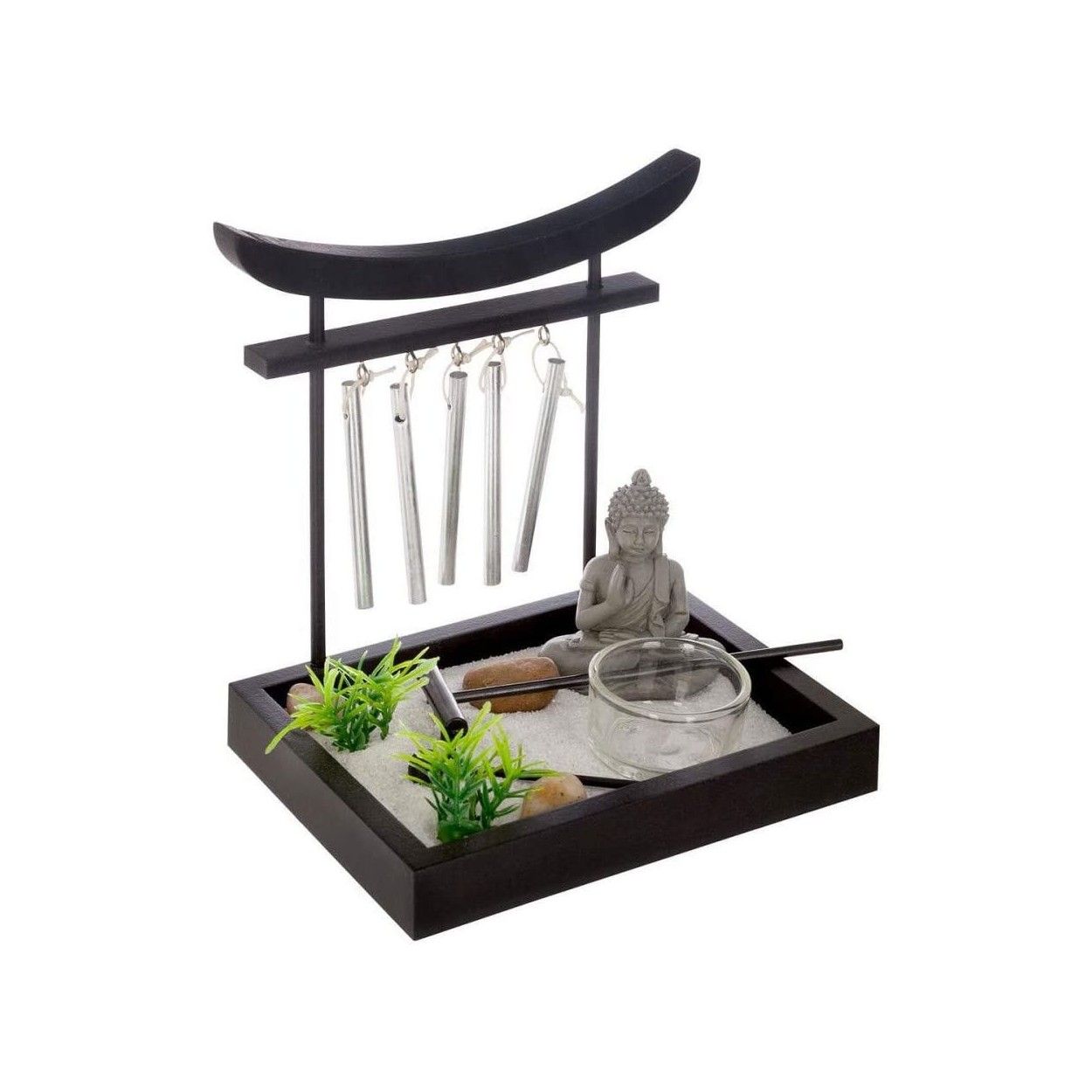 Jardín Zen con Campanas Tubulares, Decoración Buda Original, Portavela 15x12 cm