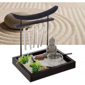 Jardín Zen con Campanas Tubulares, Decoración Buda Original, Portavela 15x12 cm