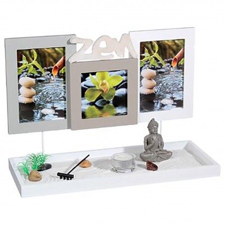 Jardin Zen decoración  con 3 marcos de Fotos, multicolor 36,5X25X15cm