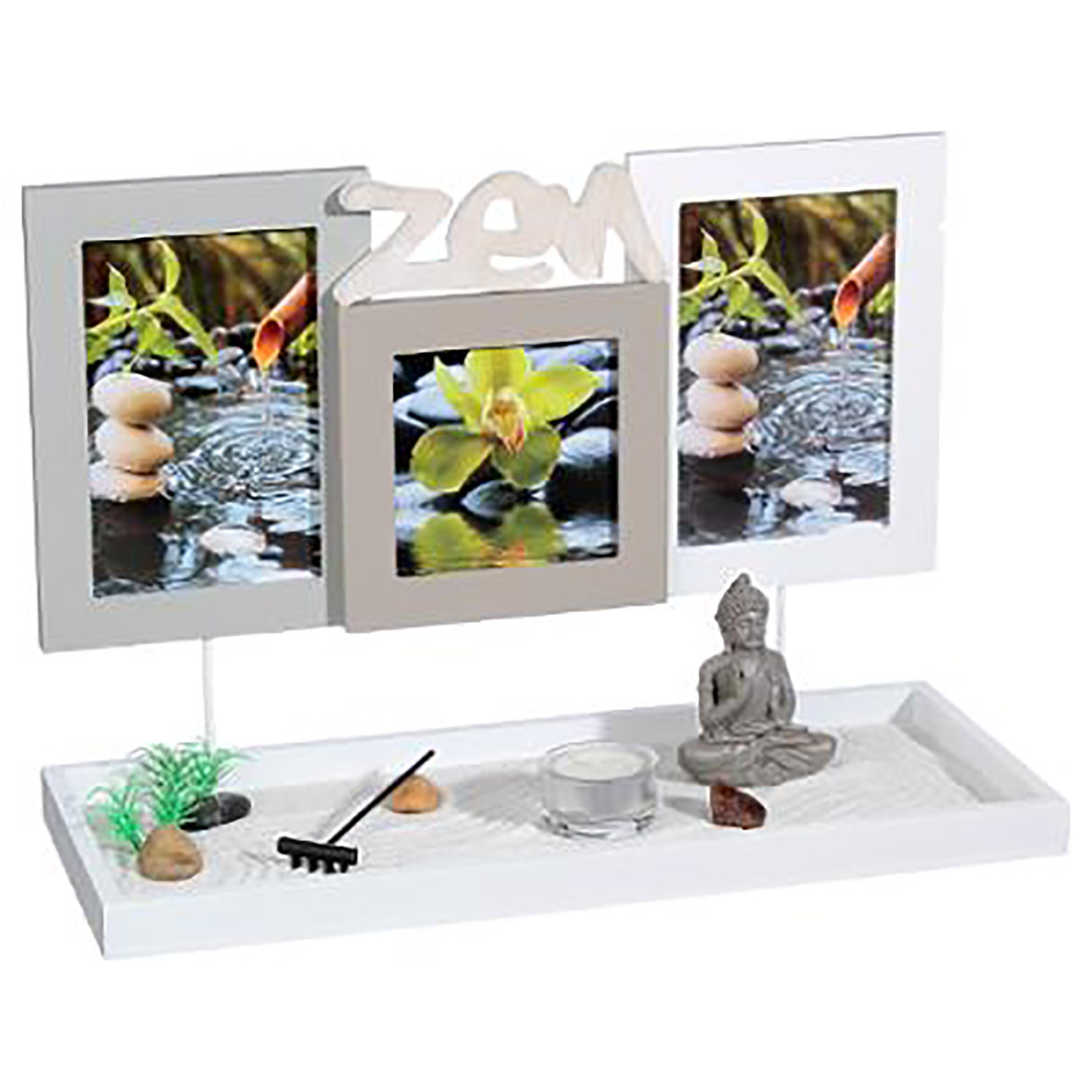 Jardin Zen decoración  con 3 marcos de Fotos, multicolor 36,5X25X15cm