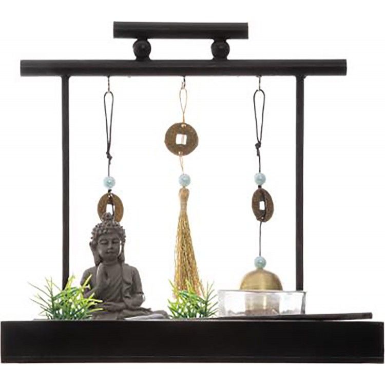 Jardín zen con decoraciones colgantes, Decoración buda original 18X18X18,5cm