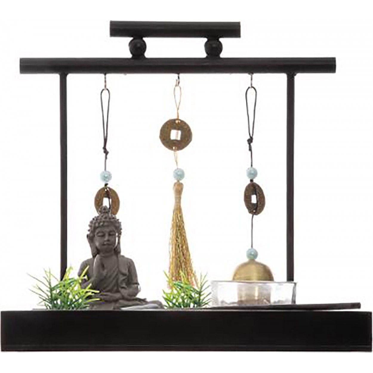 Jardín zen con decoraciones colgantes, Decoración buda original 18X18X18,5cm