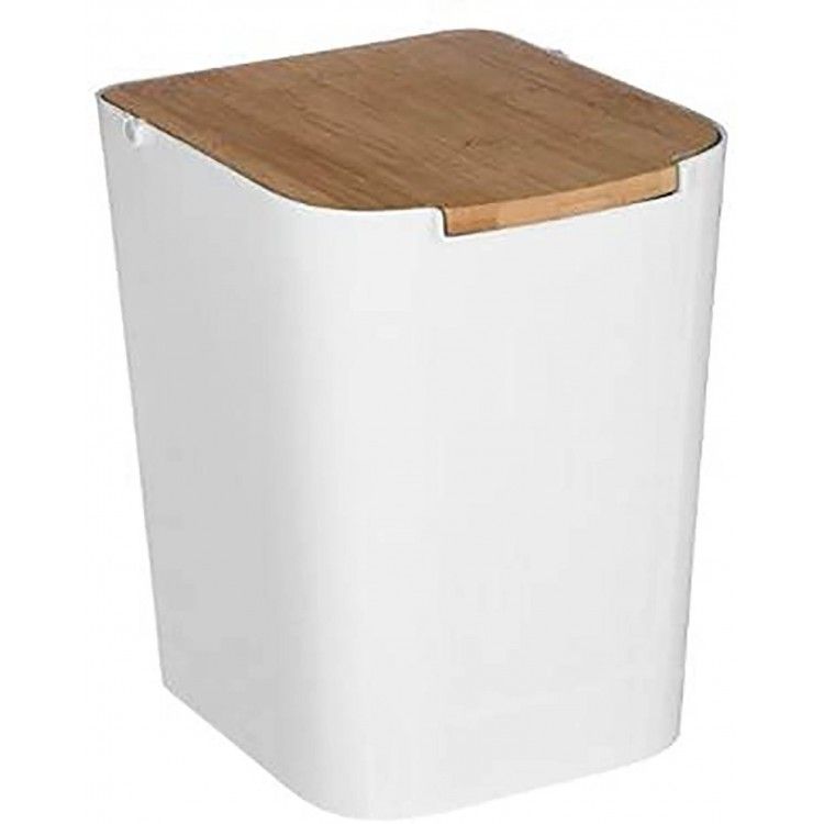 Papelera Blanca con tapa Bambú, Basura 5L