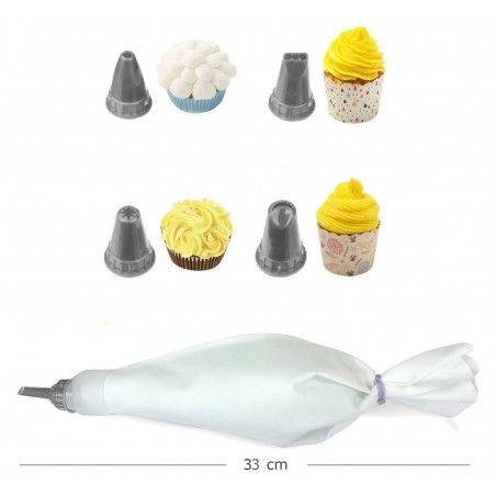 Manga pastelera de Plástico para Cocina- reposteria, 6 piezas diferentes 33X15cm
