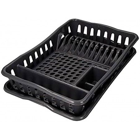 Escurreplatos de PVC con bandeja para Fregadero, Color gris 48,30X32,50X8cm