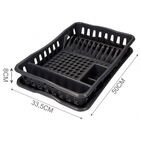 Escurreplatos de PVC con bandeja para Fregadero, Color gris 48,30X32,50X8cm