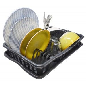 Escurreplatos de PVC con bandeja para Fregadero, Color gris 48,30X32,50X8cm