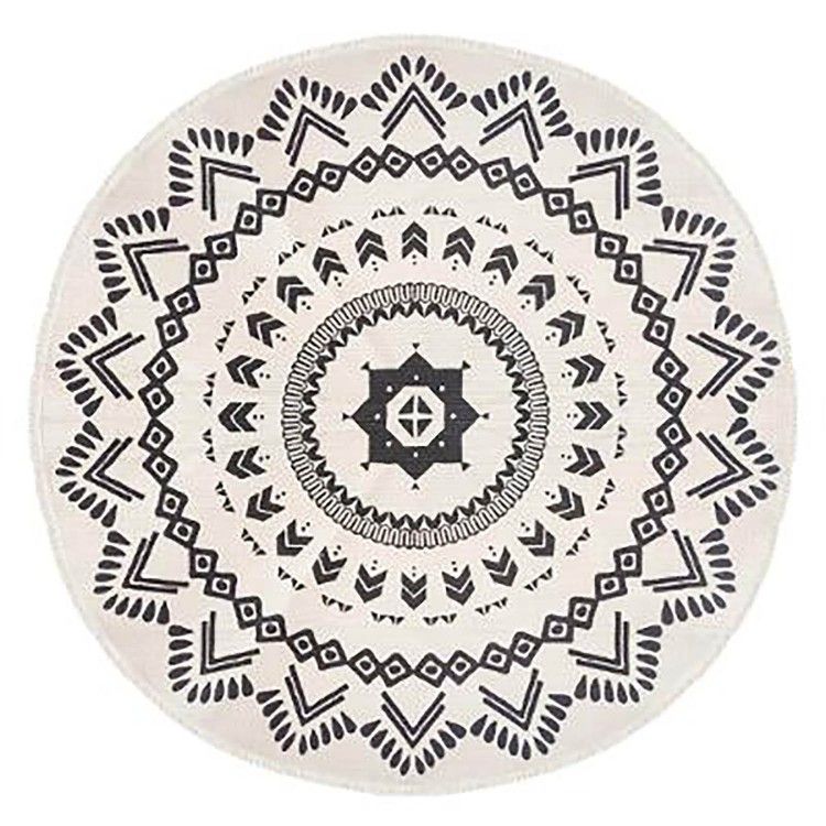 Alfombra Redonda con borlas para Salón, Dormitorio. Diseño Étnico ø120 cm