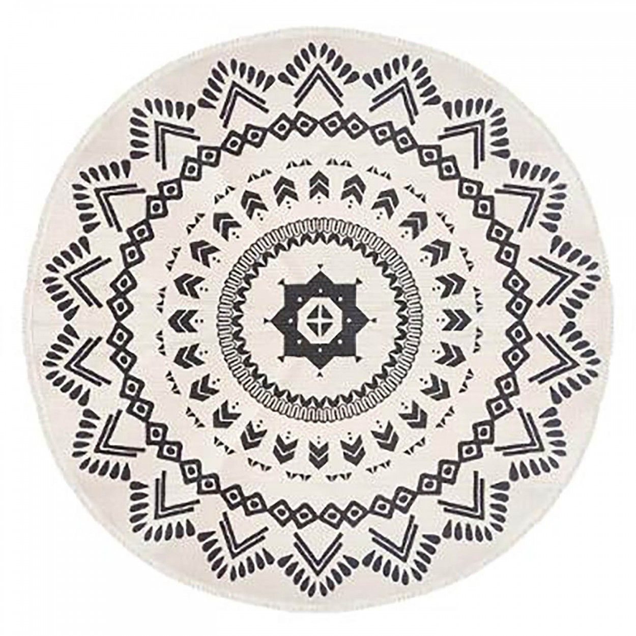 Alfombra Redonda con borlas para Salón, Dormitorio. Diseño Étnico ø120 cm