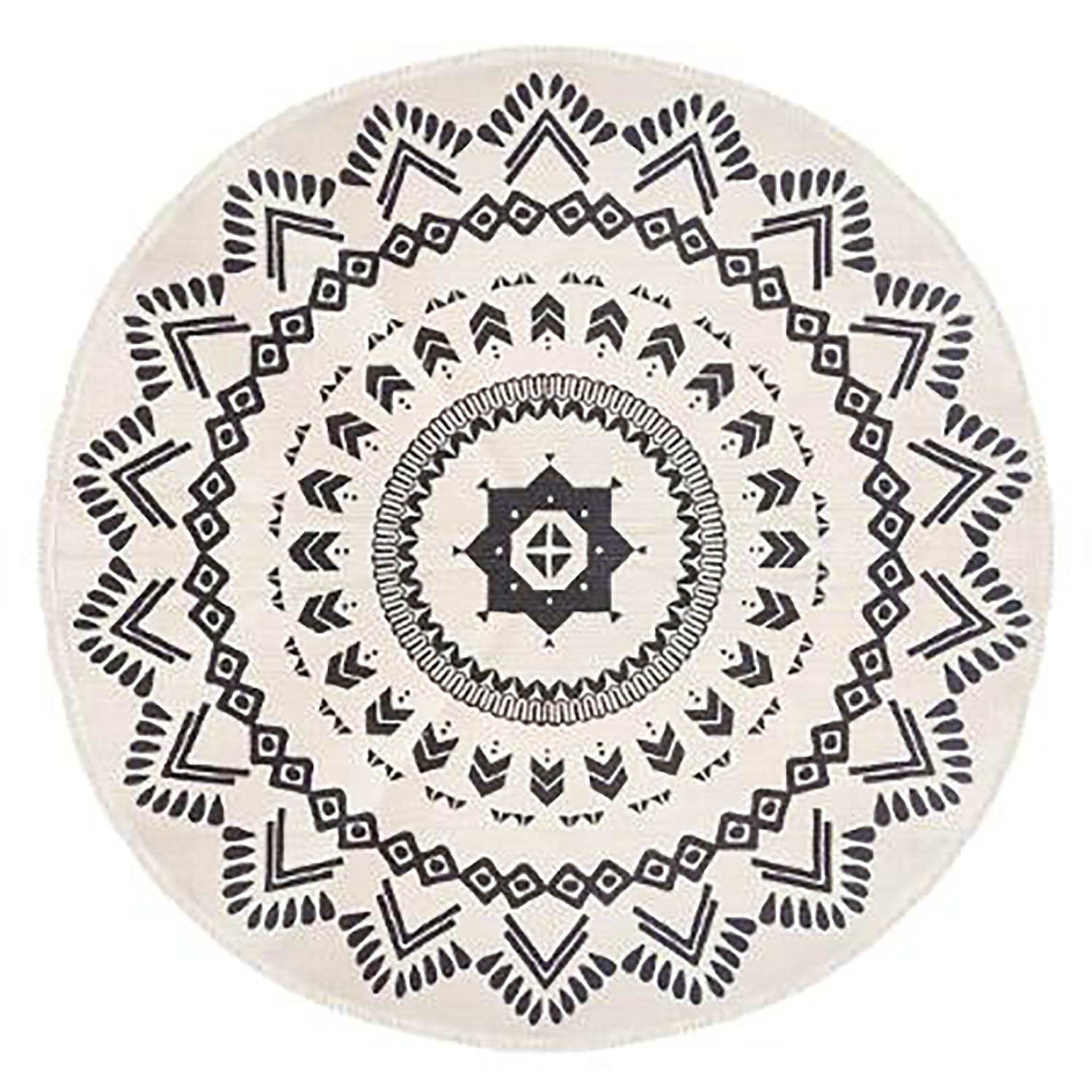 Alfombra Redonda con borlas para Salón, Dormitorio. Diseño Étnico ø120 cm