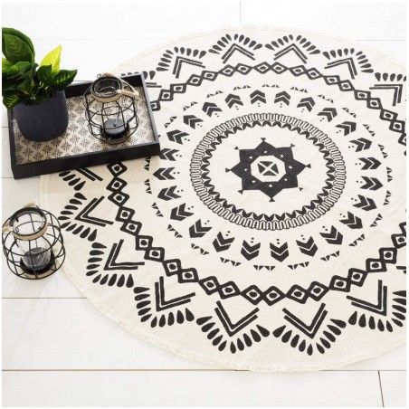 Alfombra Redonda con borlas para Salón, Dormitorio. Diseño Étnico ø120 cm