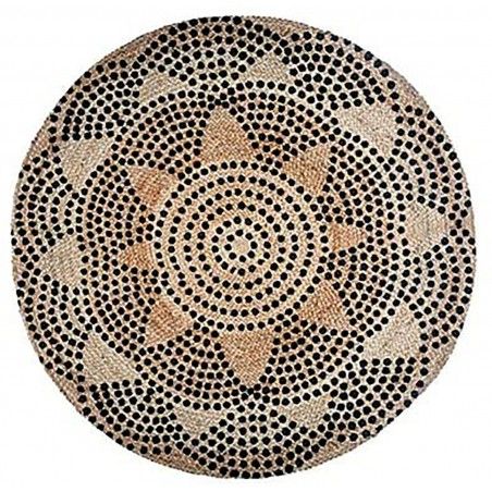 Alfombra Yute Natural Redonda para Salón, Dormitorio, Diseño Étnico 120 cm