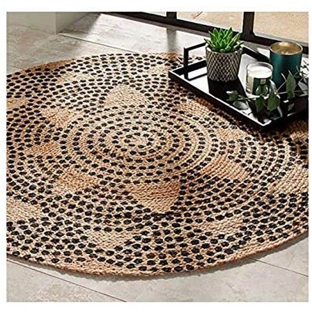 Alfombra Yute Natural Redonda para Salón, Dormitorio, Diseño Étnico 120 cm