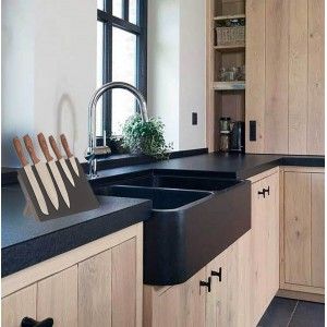 Cuchillos Cocina Mango Madera , Bloque Magnético Negro, Set de 5.