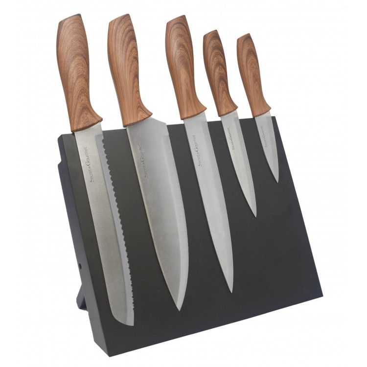 Cuchillos Cocina de Acero, Bloque Magnético Negro, Set de 6 Piezas.