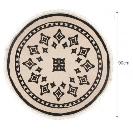Alfombra Redonda con borlas para Salón, Dormitorio. Diseño Étnico ø90 cm