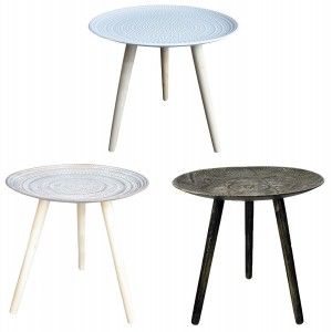 Mesa Auxiliar para Salón Redonda, Madera de color Blanca, Marrón y Negra. 3 Modelos. Estilo Étnico, FÁCIL MONTAJE