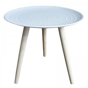 Mesa Auxiliar para Salón Redonda, Madera de color Blanca, Marrón y Negra. 3 Modelos. Estilo Étnico, FÁCIL MONTAJE