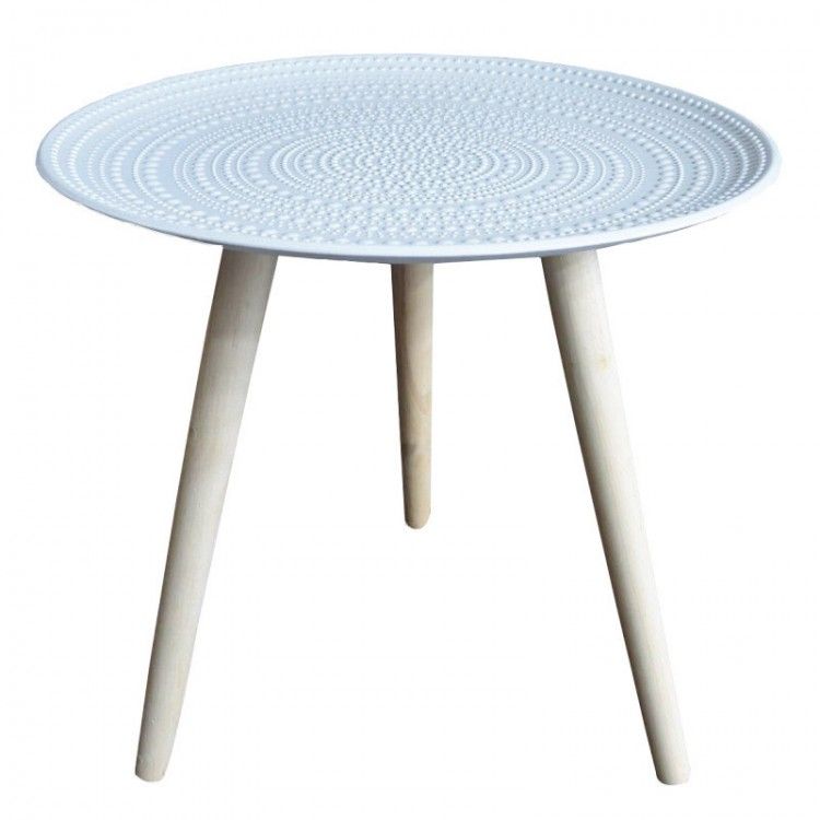 Mesa Auxiliar para Salón Redonda, Madera de color Blanca, Marrón y Negra. 3 Modelos. Estilo Étnico, FÁCIL MONTAJE