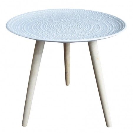 Mesa Auxiliar para Salón Redonda, Madera de color Blanca, Marrón y Negra. 3 Modelos. Estilo Étnico, FÁCIL MONTAJE