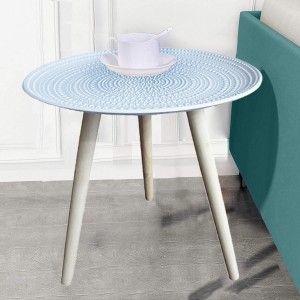 Mesa Auxiliar para Salón Redonda, Madera de color Blanca, Marrón y Negra. 3 Modelos. Estilo Étnico, FÁCIL MONTAJE