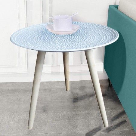 Mesa Auxiliar para Salón Redonda, Madera de color Blanca, Marrón y Negra. 3 Modelos. Estilo Étnico, FÁCIL MONTAJE
