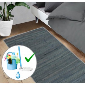 Alfombra Pasillera Antideslizante, color Gris Opalino, de Bambú Natural 65 X 200 cm Sostenible, Impermeable, Borde Textil 65x200
