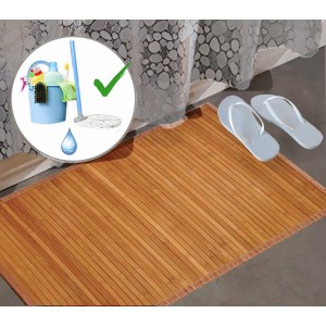Alfombra Antideslizante Natur Marrón De Bambú Natural 60 X 45 cm Sostenible, Impermeable con Borde Textil 60x45