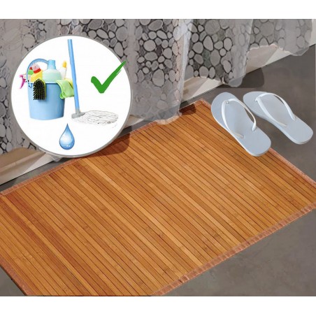 Alfombra Antideslizante Natur Marrón De Bambú Natural 60 X 45 cm Sostenible, Impermeable con Borde Textil 60x45
