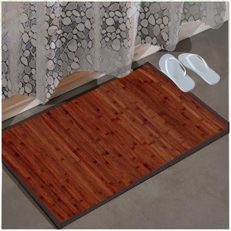 Alfombra para Baño Antideslizante Natur, Marrón Oscuro, De Bambú Natural, 60 X 45 cm Sostenible, Impermeable, Borde Textil 60x45