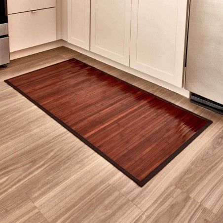 Alfombra Pasillera Antideslizante, de color Marrón, de Bambú Natural 65 X 200 cm Sostenible, Impermeable, Borde Textil 65x200