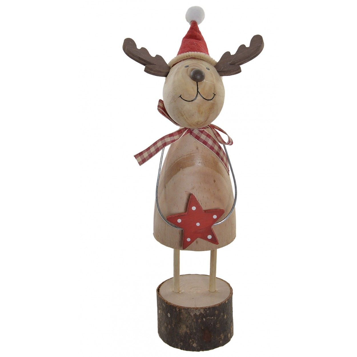 Reno Navidad Decoración, Figura de Madera Natural, Gorro Papá Noel 7X11X22 cm