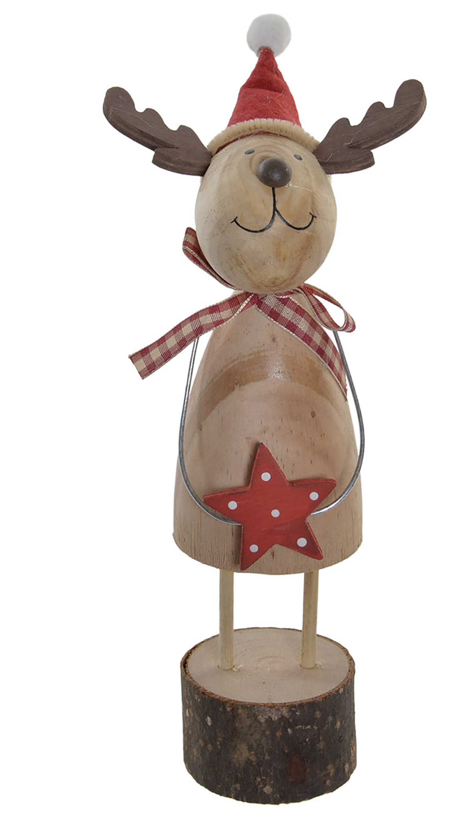 Reno Navidad Decoración, Figura de Madera Natural, Gorro Papá Noel 7X11X22 cm