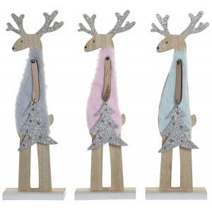 Reno Navidad Decoración, Figura de Madera Natural, Arbol de Navidad Brillante 11,5X5x35,5cm