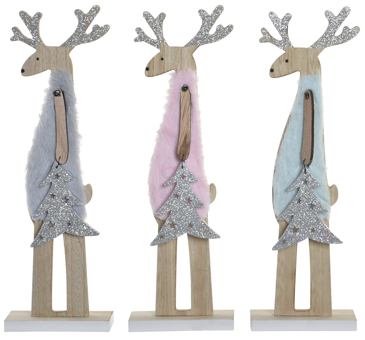 Reno Navidad Decoración, Figura de Madera Natural, Arbol de Navidad Brillante 11,5X5x35,5cm