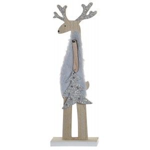 Reno Navidad Decoración, Figura de Madera Natural, Arbol de Navidad Brillante 11,5X5x35,5cm