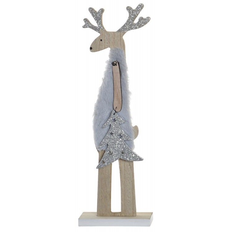 Reno Navidad Decoración, Figura de Madera Natural, Arbol de Navidad Brillante 11,5X5x35,5cm