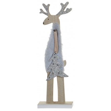 Reno Navidad Decoración, Figura de Madera Natural, Arbol de Navidad Brillante 11,5X5x35,5cm