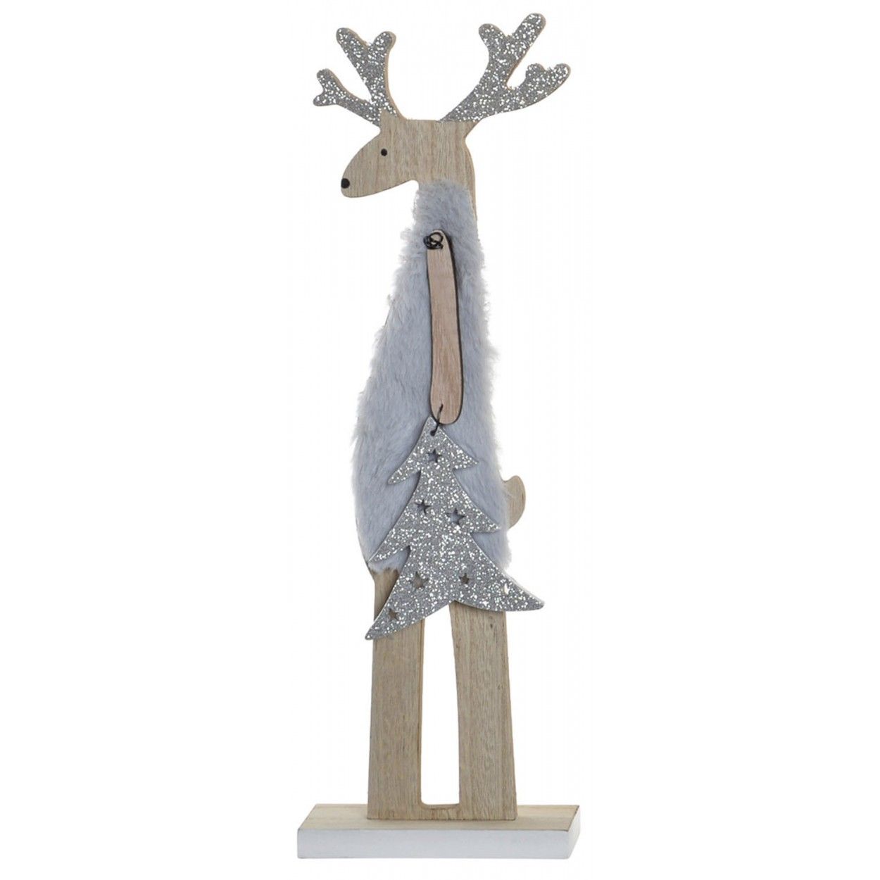 Reno Navidad Decoración, Figura de Madera Natural, Arbol de Navidad Brillante 11,5X5x35,5cm
